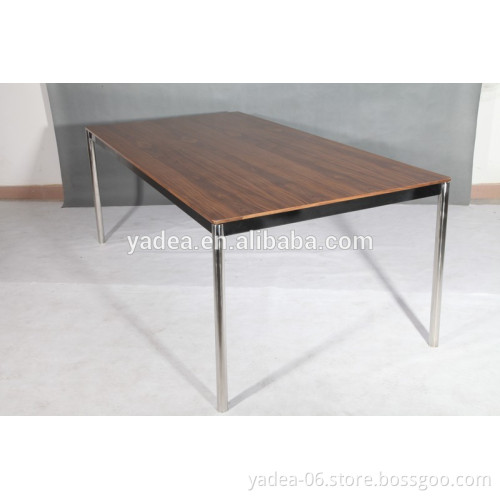 Rectangular Stainless Steel and Wood Dining Table